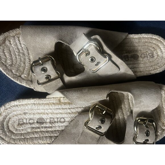 Bio Bio Beige Suede Leather Slide Buckle Espadrilles Sandals Sz US 9.5 - NEW - Picture 7 of 13